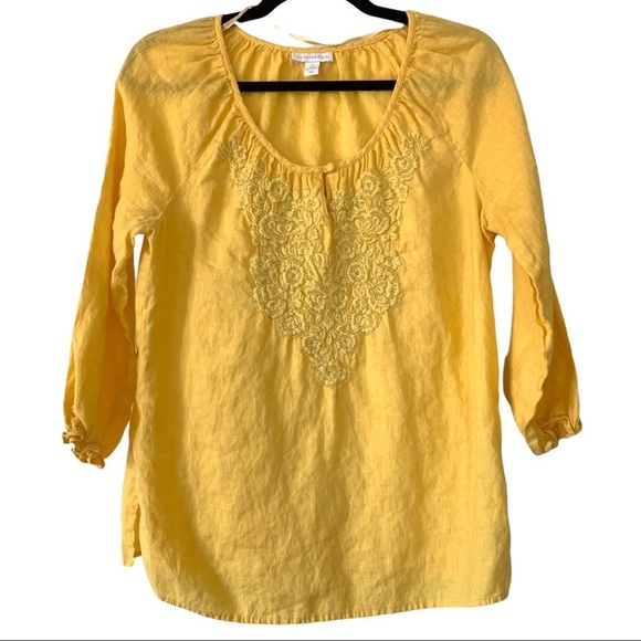 Charter Club Tops - Charter Club Yellow Embroidered Tunic Style Linen Top Size Small
